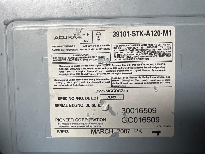 2007 Acura RDX Audio & Visual Equip.(Radio)