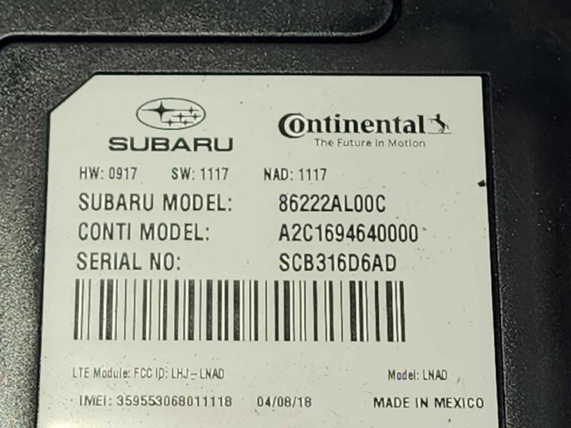2016-2018 Subaru Legacy Outback Telematics Communication Control Module OEM 86222AL00C