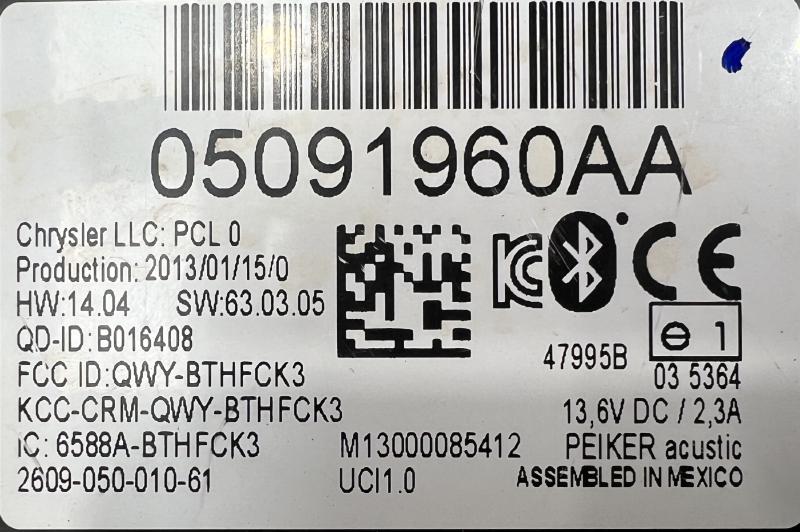 2013 Chrysler Town & Country Chassis Brain Box