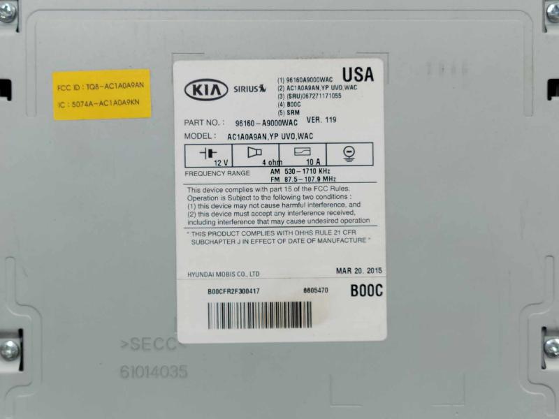 2015-2016 Kia Sedona Radio Receiver Head Unit UVO w/o Navigation OEM 96160A9000WAC