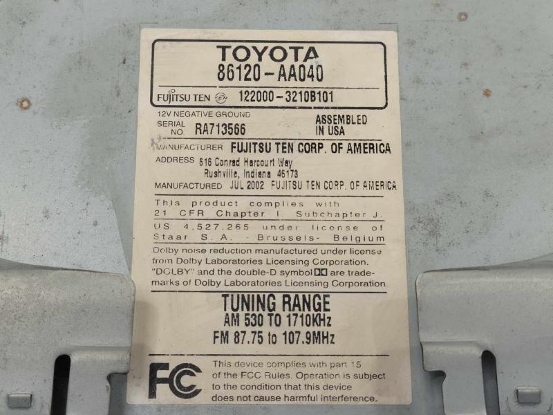 2002 Toyota Camry Audio & Visual Equip.(Radio)