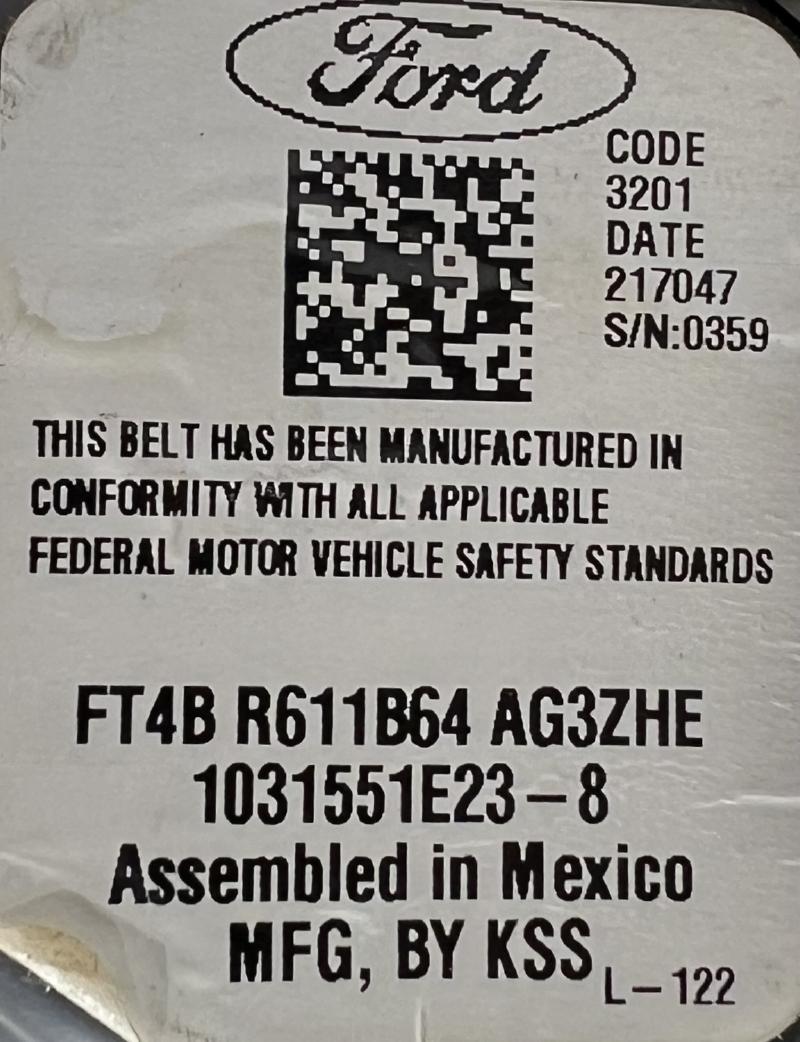 2015 - 2023 Ford Edge Rear Center Seat Belt Retractor / Pretensioner Black OEM
