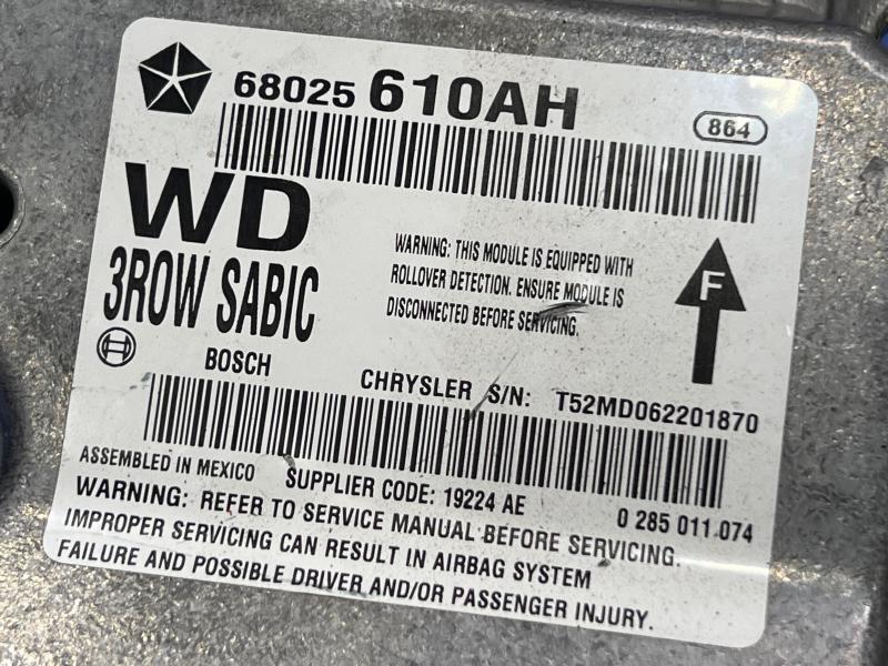2012-2013 Dodge Durango SRS Restraint Control Module Genuine OEM 68025610AH