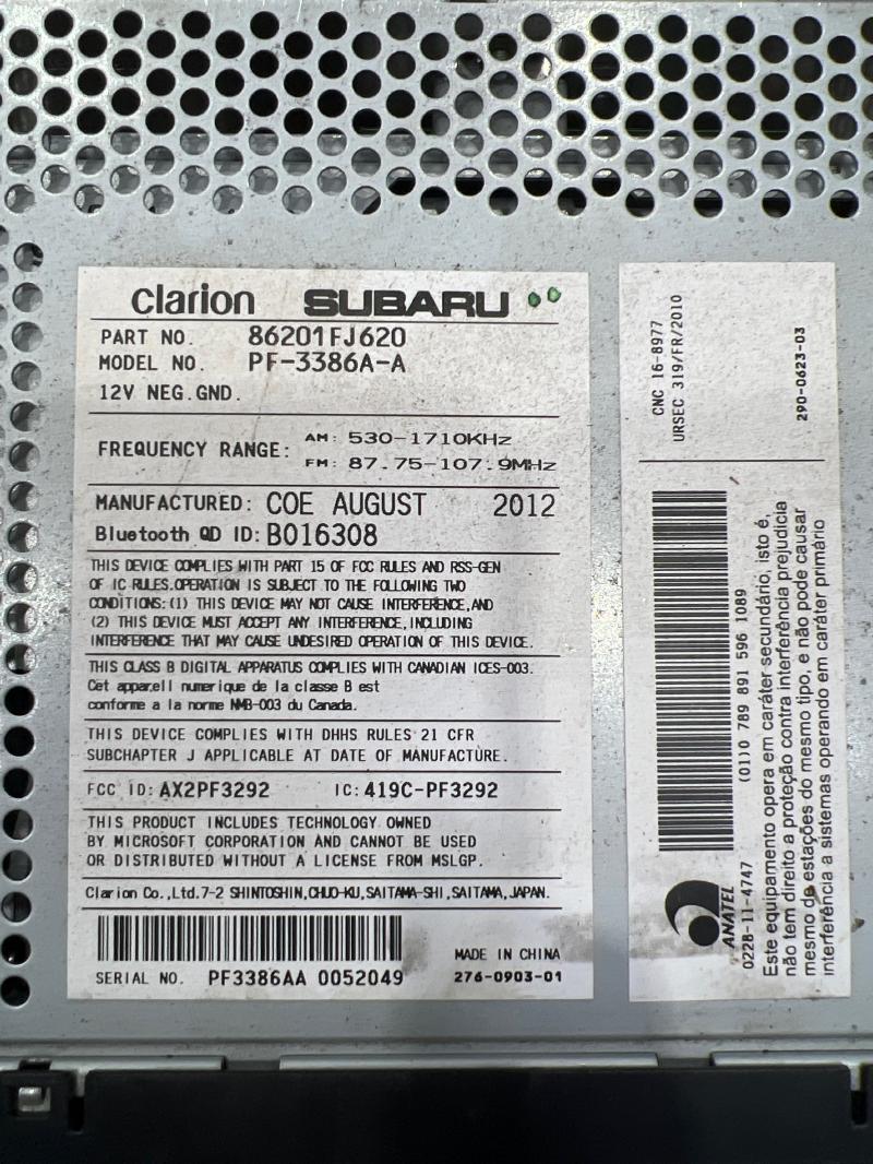 2013 Subaru Crosstrek Audio & Visual Equip.(Radio)