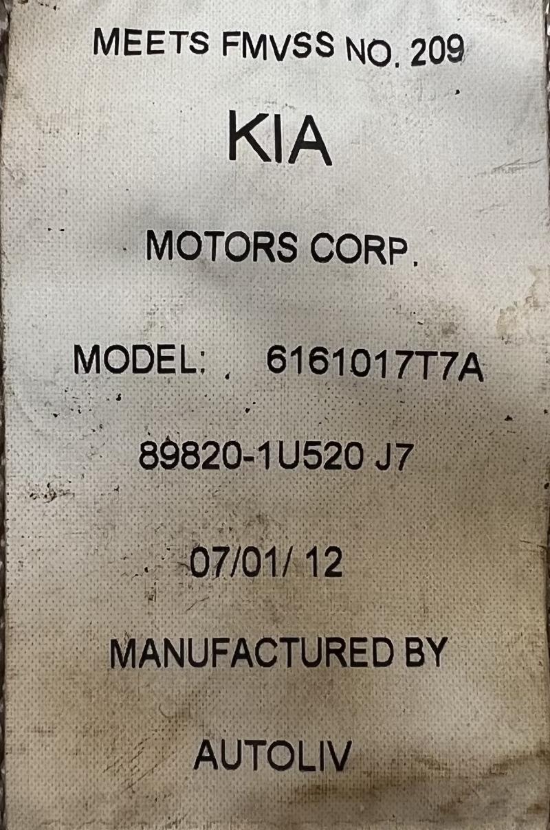 2012 Kia Sorento Rear Seat Belt