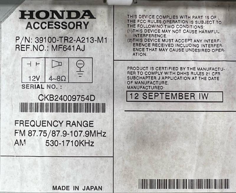 2012 Honda Civic Audio & Visual Equip.(Radio)
