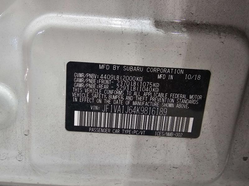 2019 Subaru WRX Carrier/Differential Assembly