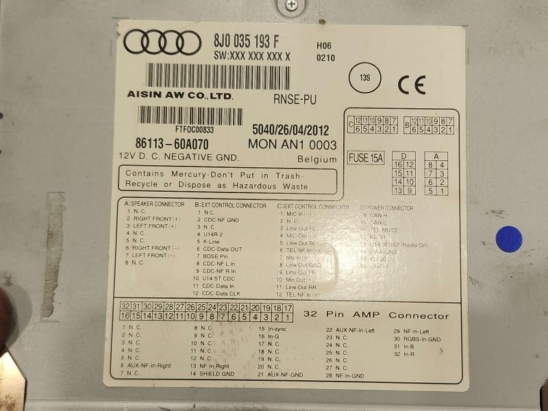 2014 Audi TT Audio & Visual Equip.(Radio)