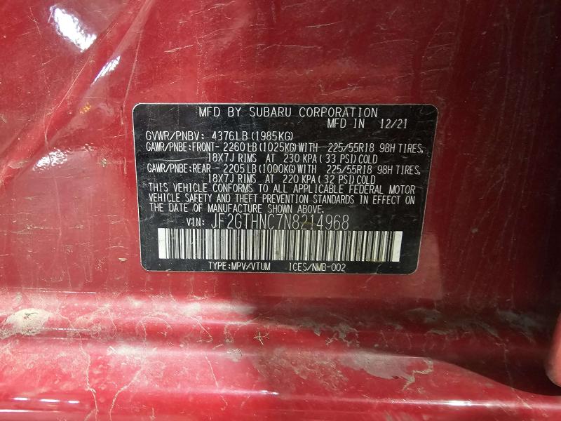2022 Subaru Crosstrek Headrest