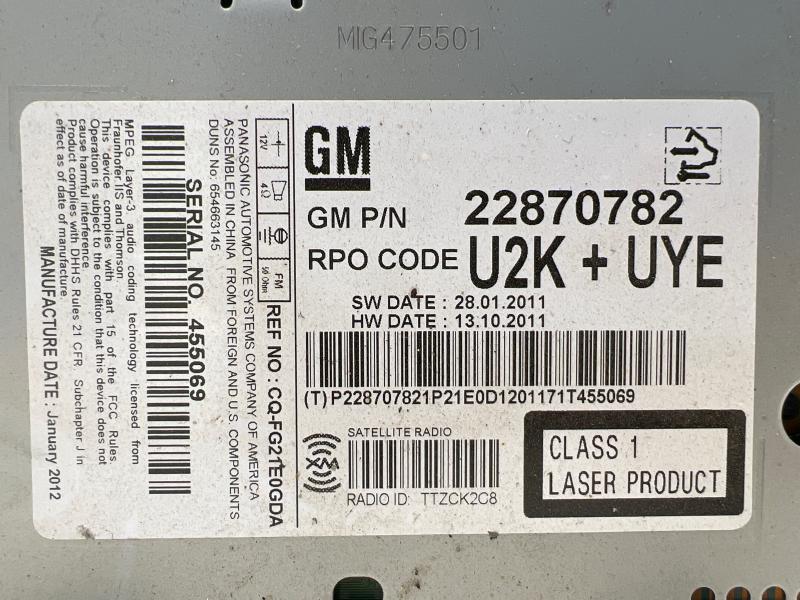 2012 Chevrolet Cruze Audio & Visual Equip.(Radio)