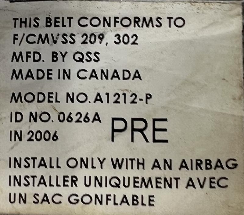2007 Toyota Camry Front Seat Belt