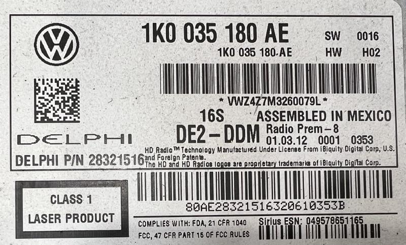 2012 Volkswagen Passat Audio & Visual Equip.(Radio)