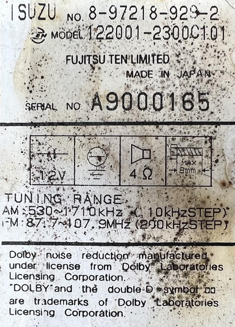 2001 Isuzu Trooper Audio & Visual Equip.(Radio)