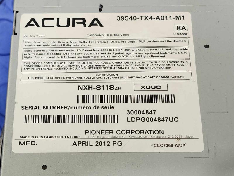 2013 Acura RDX Audio & Visual Equip.(Radio)
