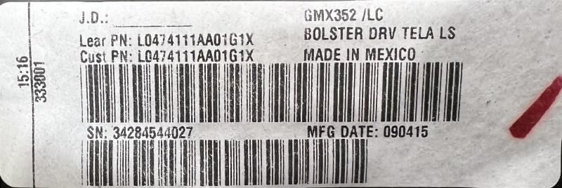 2016 Chevrolet Impala Air Bag