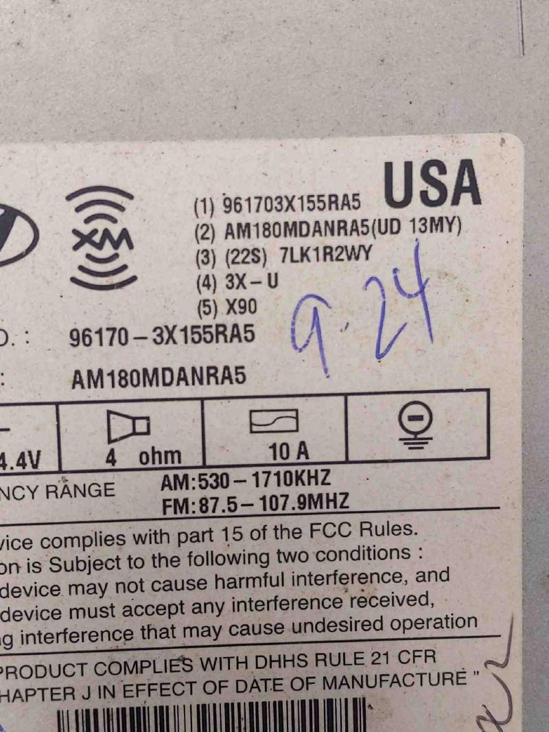 2013 Hyundai Elantra Radio AM FM Single CD MP3 OEM 961703X155