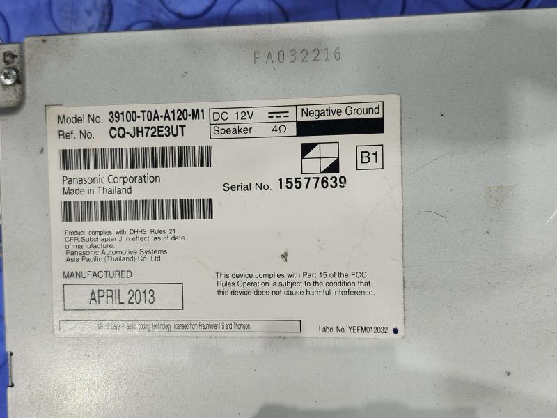 2012-2014 Honda CR-V EX Radio Receiver AM FM Single CD 1XN6 OEM 39100T0AA12