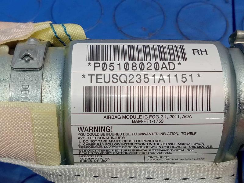 2012 Jeep Grand Cherokee Passenger Side Curtain Roof Air Bag Right OEM 05108020AC