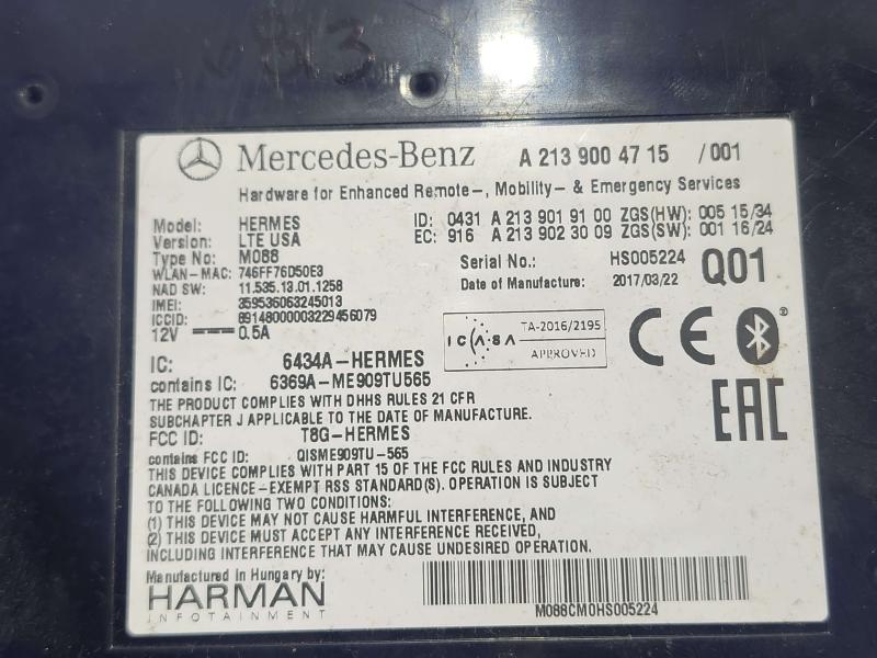 2017 Mercedes-Benz C-Class W205 Telematics Communications Module OEM 2139004715