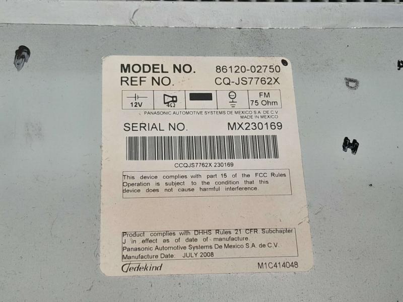 2009 Toyota Corolla Radio Receiver Assembly ID A51844 OEM 8612002750