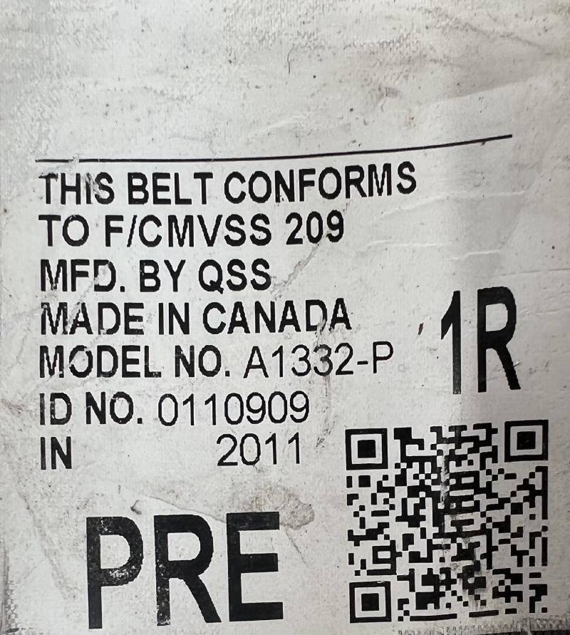 2012 Toyota Highlander Front Seat Belt