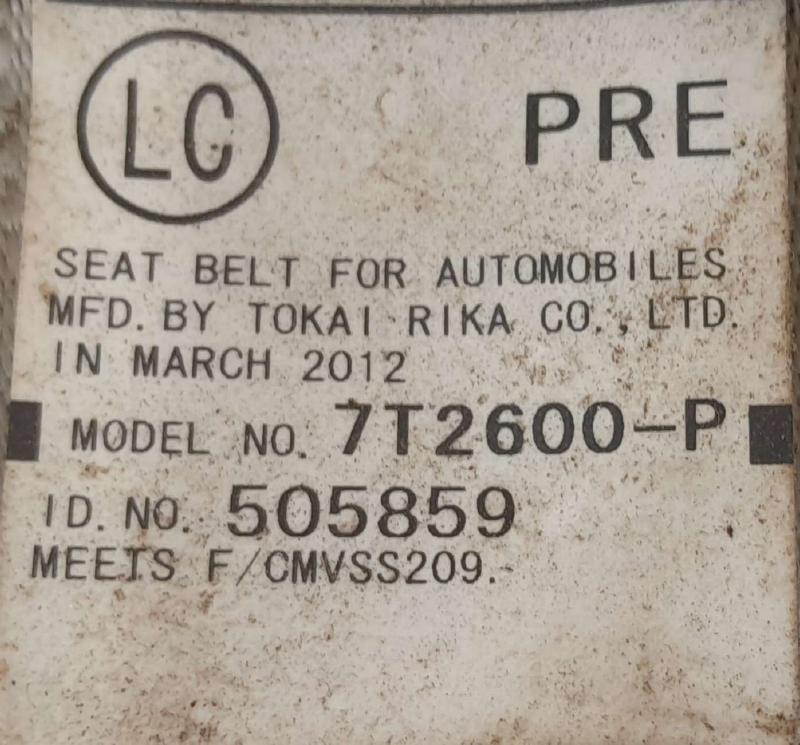 2012 Toyota Prius Front Seat Belt