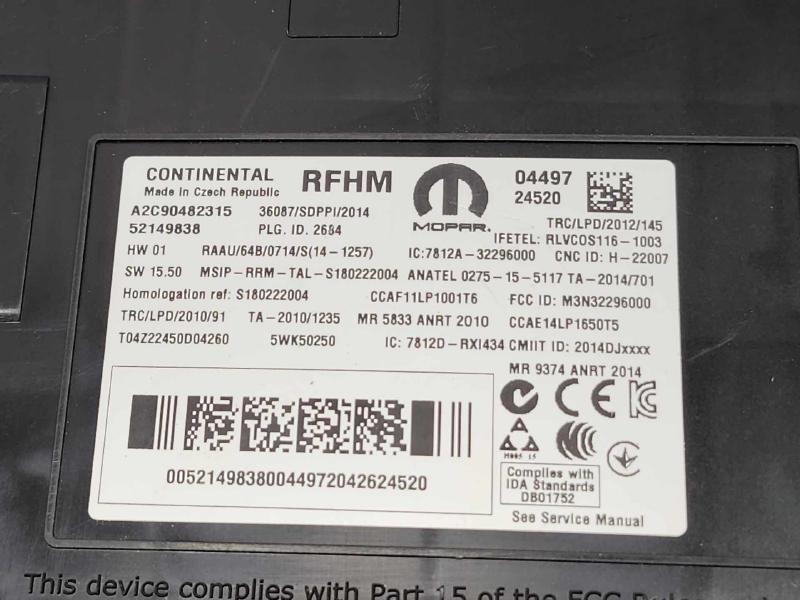 2021-2023 Jeep Renegade RFHM Module Keyless Entry OEM 52149838