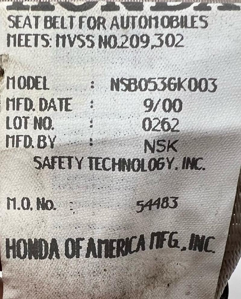 2001 Acura TL Rear Seat Belt