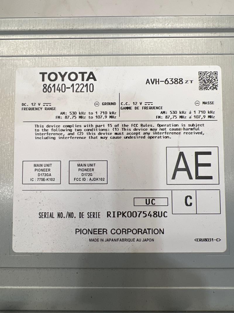 2019 Toyota Corolla Hatchback Radio Receiver / Screen Assembly OEM 8614012210