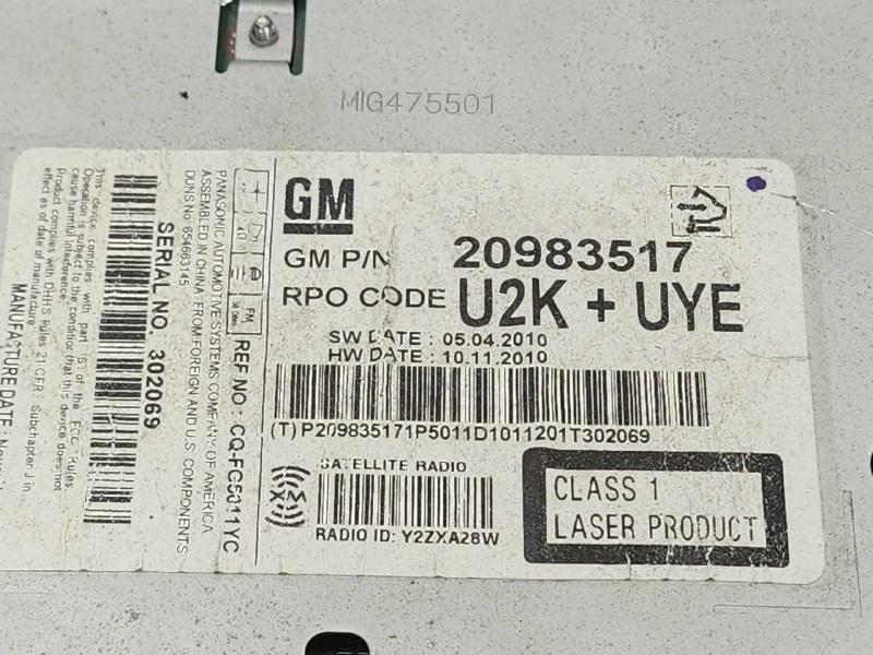 2011-2012 Buick Lacrosse Radio Receiver Head Unit AM FM XM XD ID UYE OEM 20983517