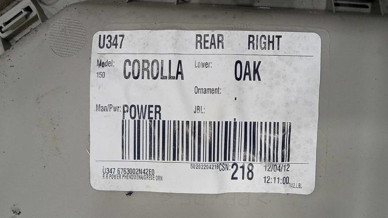2012 Toyota Corolla Rear Door Trim Panel