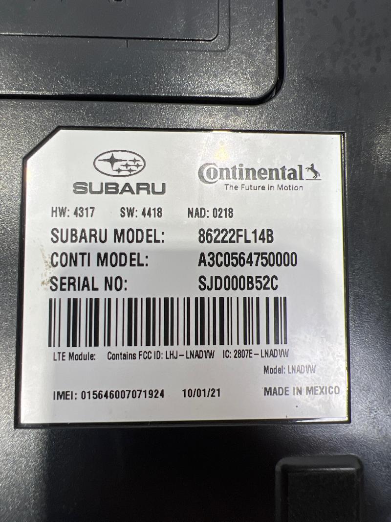 2020 - 2022 Subaru Impreza Communication Control Module OEM 86222FL14B