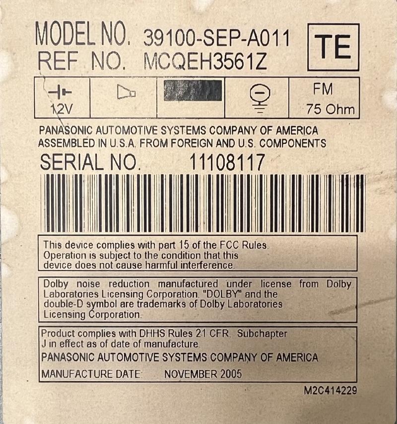2006 Acura TL Audio & Visual Equip.(Radio)