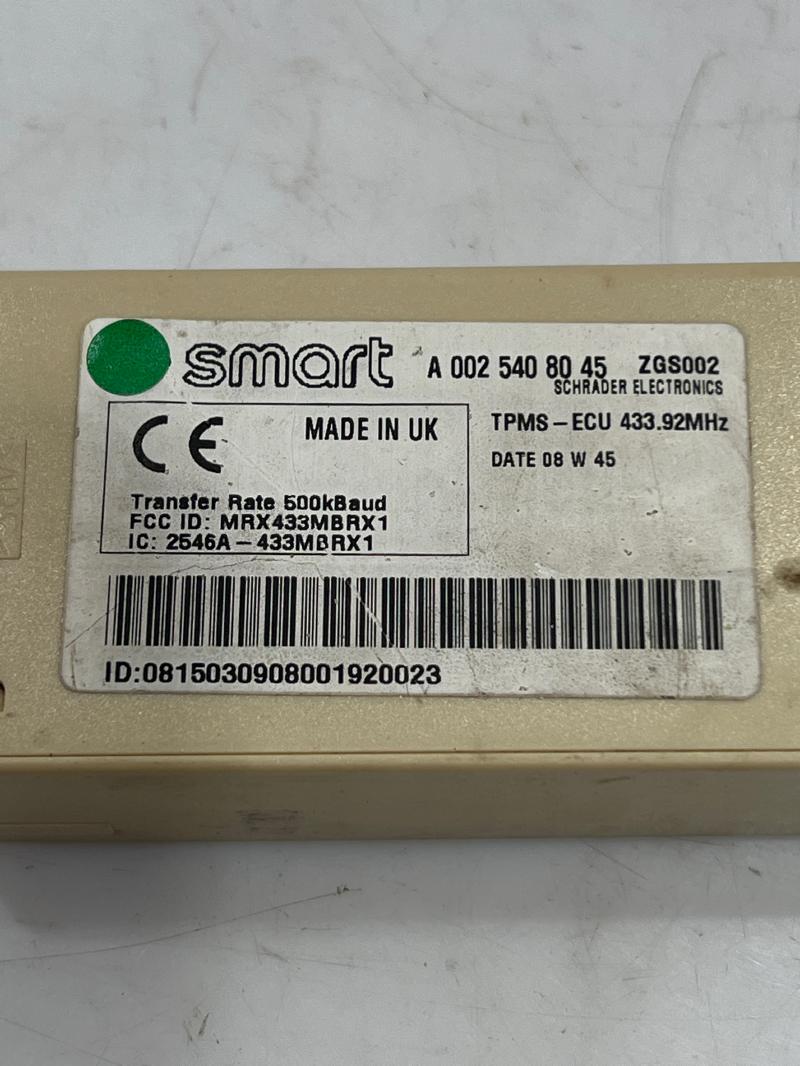 2008 - 2015 Smart Fortwo TPMS Tire Pressure Monitor Module OEM 0025408045
