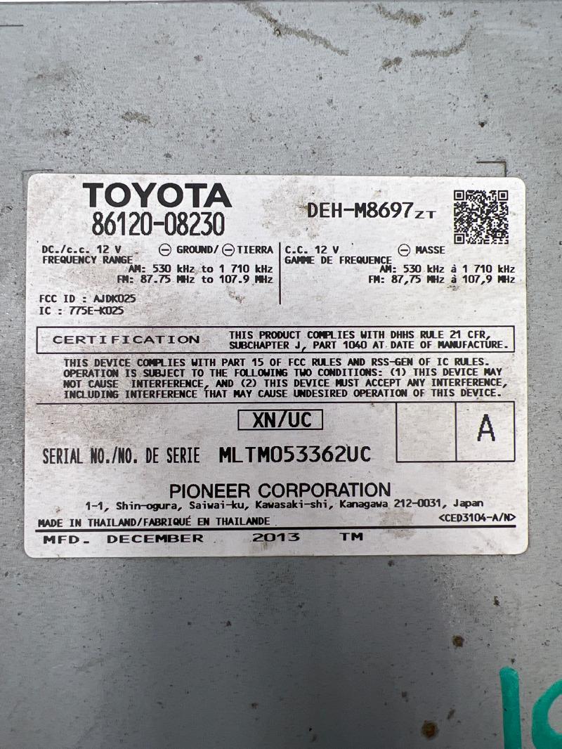 2011 - 2014 Toyota Sienna LE Radio Receiver Assembly P1841 OEM 8612008230