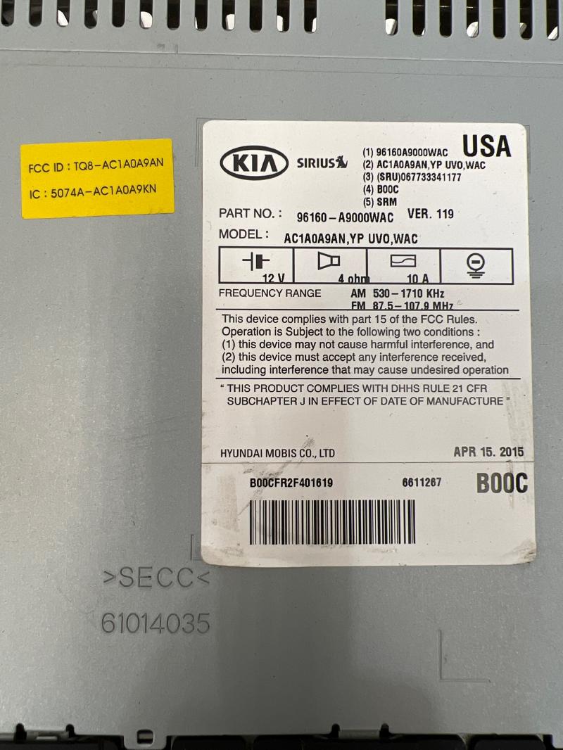 2016 Kia Sedona Audio & Visual Equip.(Radio)
