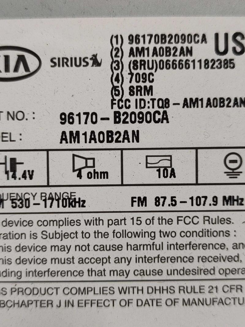 2014 - 2016 Kia Soul Radio Receiver w/o Navigation OEM 96170B2090