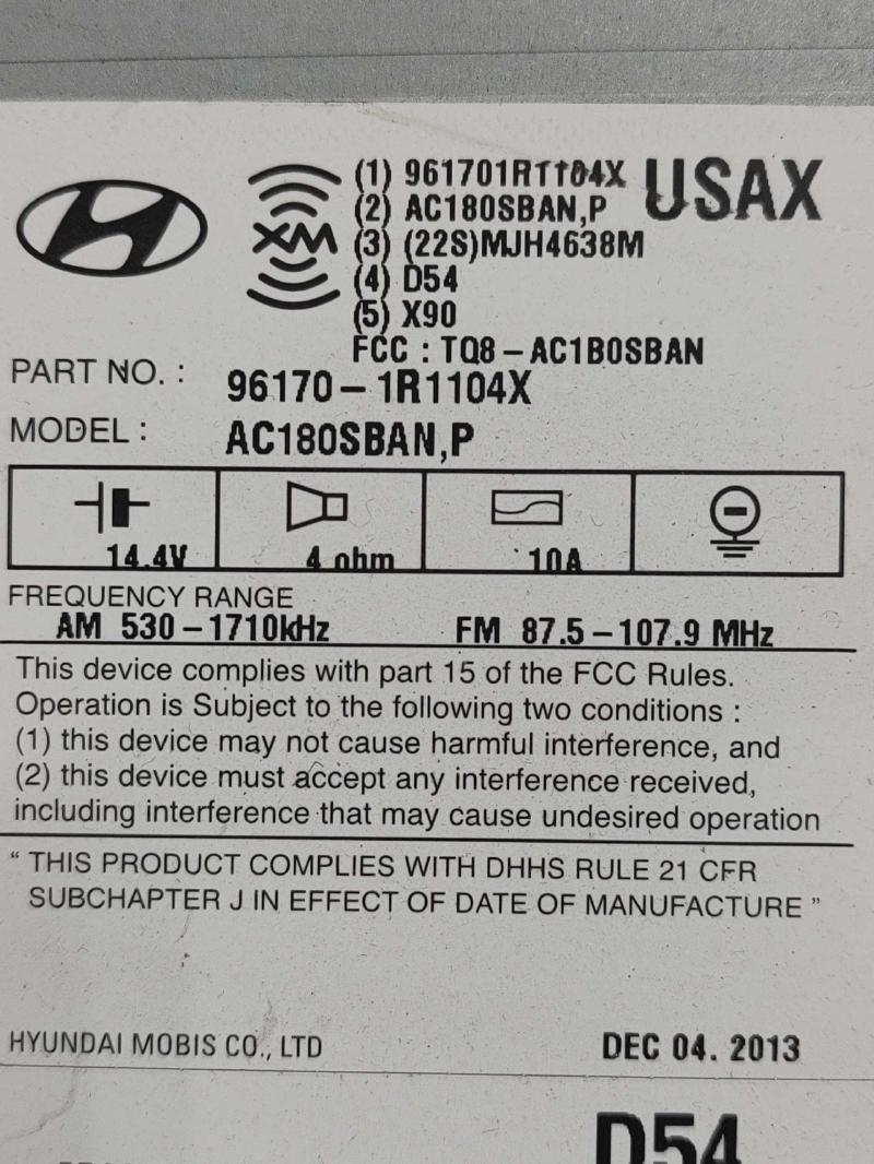 2014 Hyundai Accent Radio AM FM MP3 CD w/ Satellite w/o Bluetooth w/o Aux OEM 961701R110