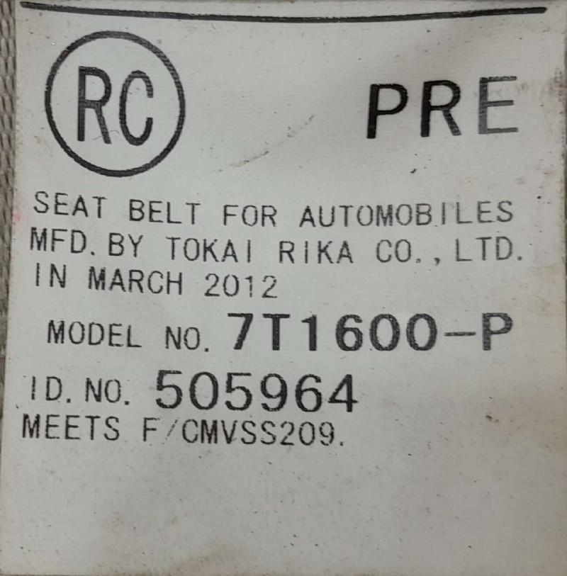 2012 Toyota Prius Front Seat Belt