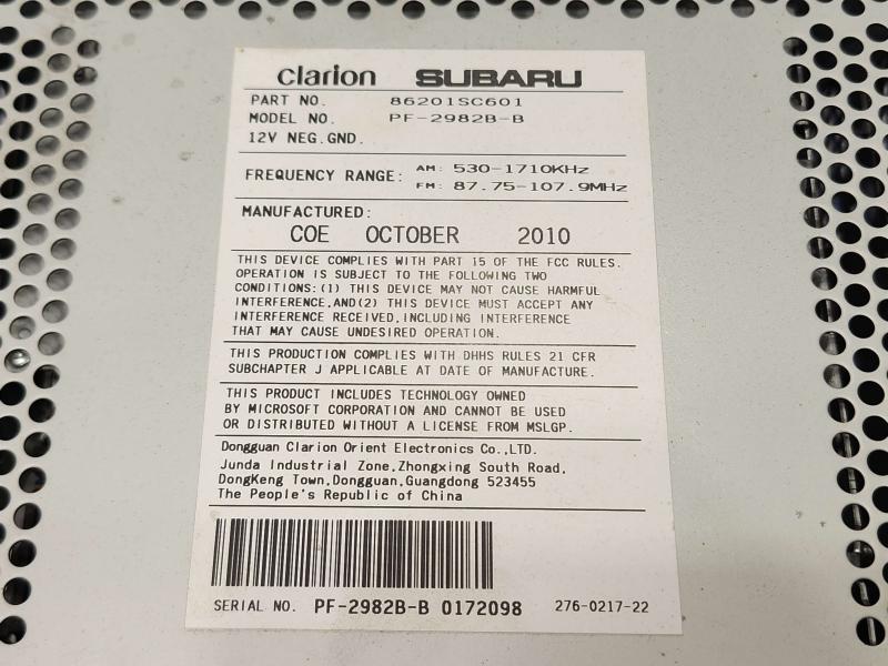 2011 Subaru Forester Audio & Visual Equip.(Radio)
