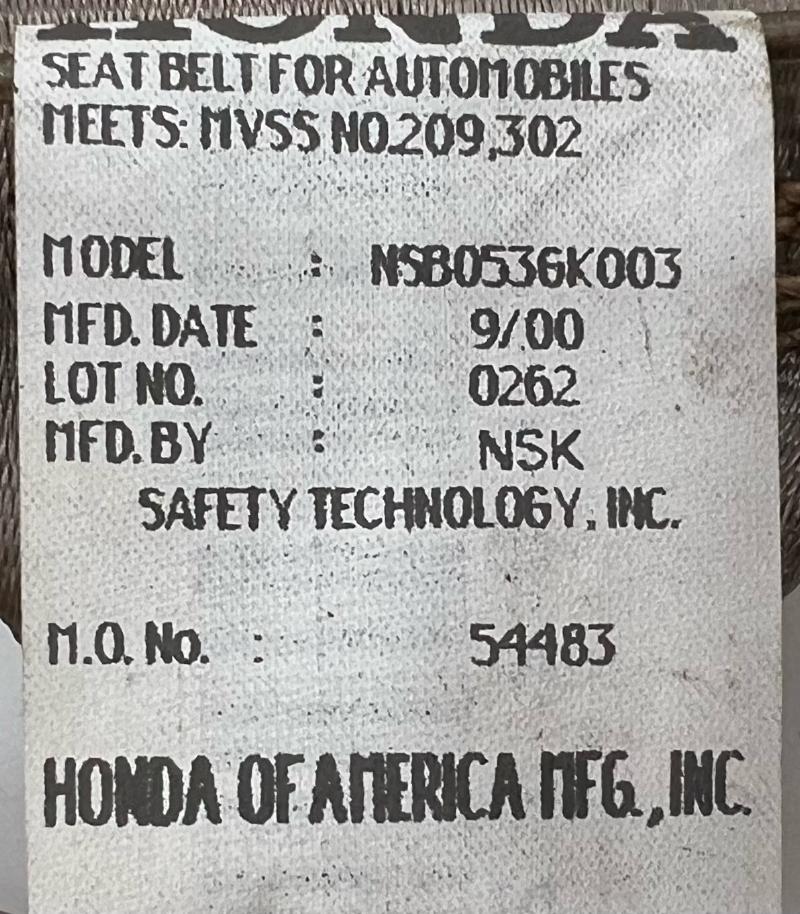 2001 Acura TL Rear Seat Belt