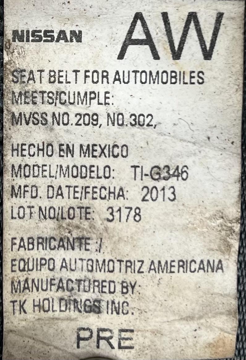 2014 Nissan Versa Front Seat Belt