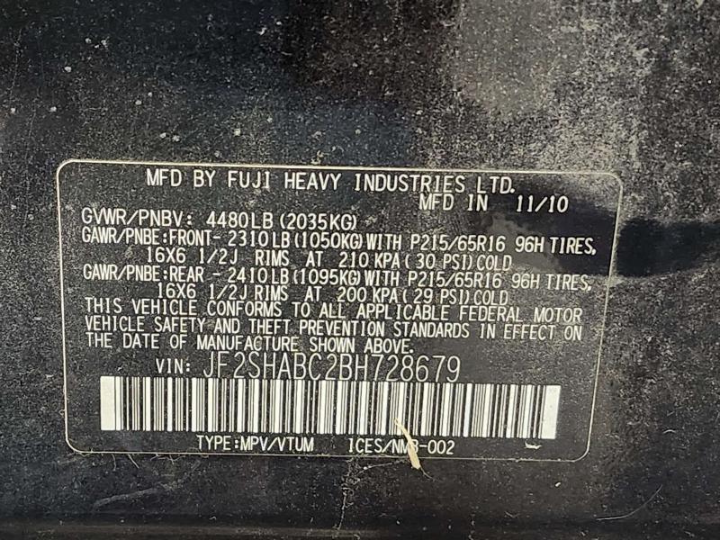 2011 Subaru Forester Front Door Regulator