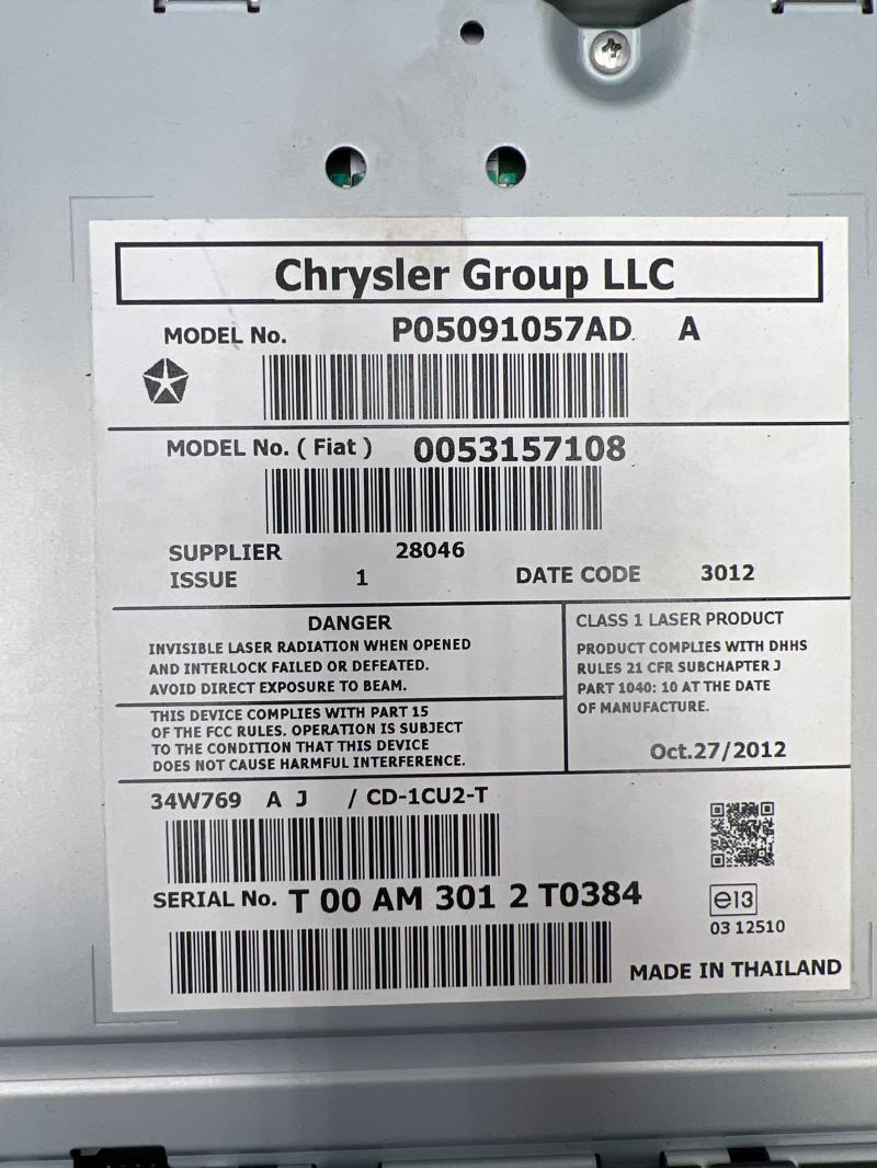 2013 - 2016 Dodge Dart Remote Compact Disc Player CD Player OEM 5091057AD