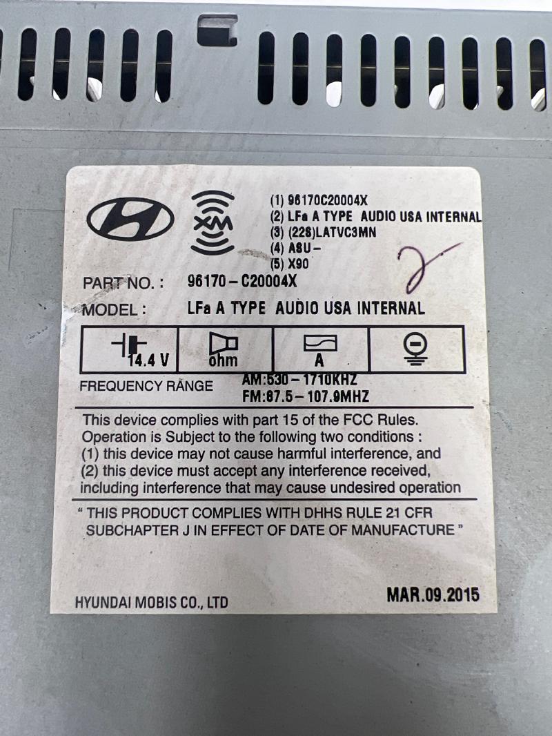 2015 Hyundai Sonata Radio Receiver AM FM CD MP3 Satellite 3.5" LCD OEM 96170C2000